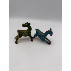 Pair of Vintage Embroidered Fabric Donkey Figurines 3.5” Folk Art